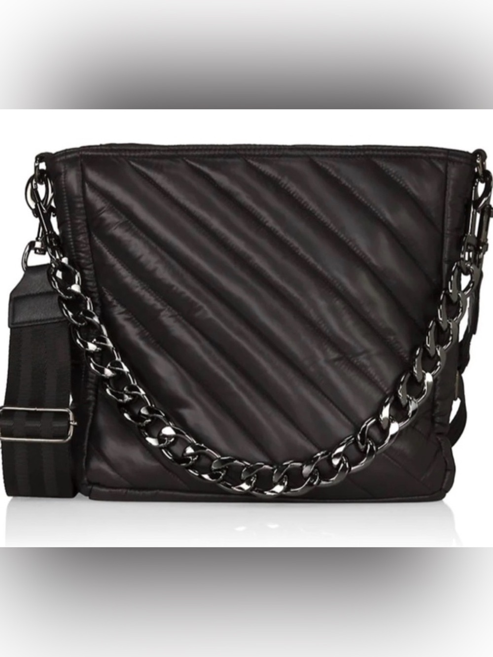 Think Royln Quilted Black Shoulder Bag, black Chain Strap & web strap LNwT